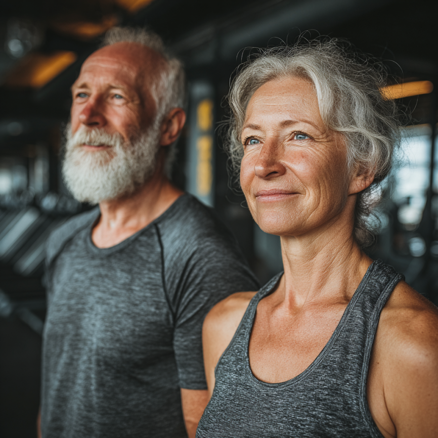 Літні люди на групових заняттях йогою